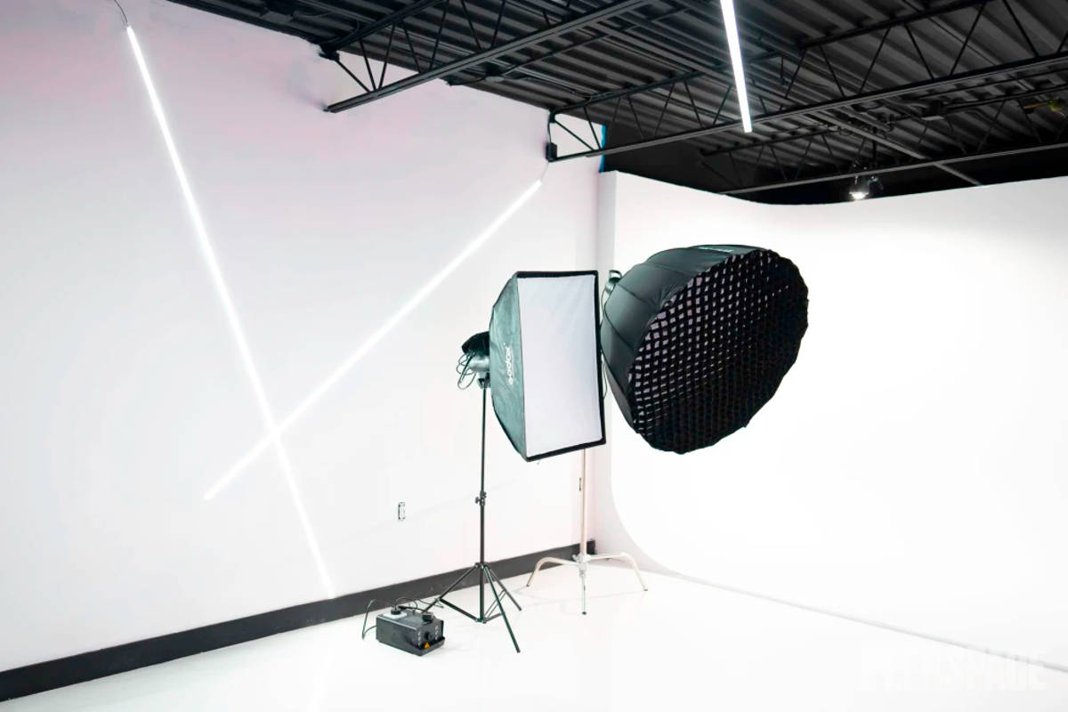 Modern brand new studio with cyclorama wall