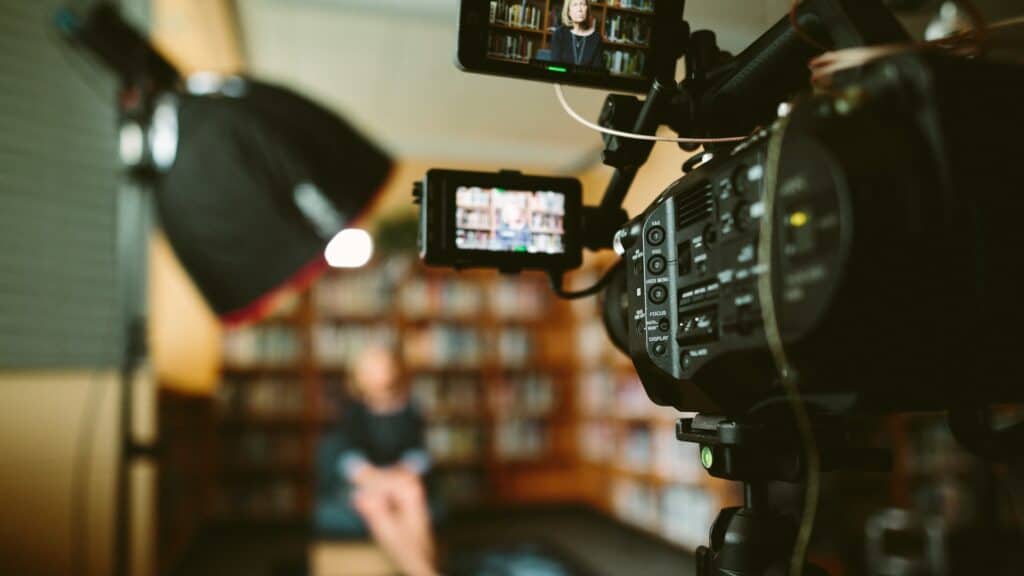 video shoot in a library