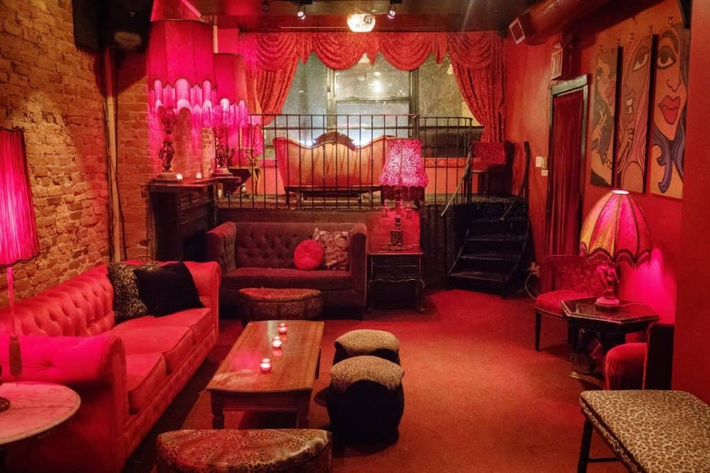 Red lit, bordello-style bar/lounge in Historic Greenwich Village