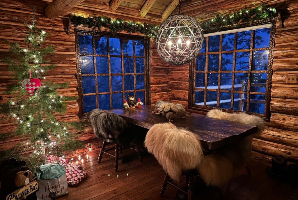 Authentic Log Cabin in the Mountain with holiday decor