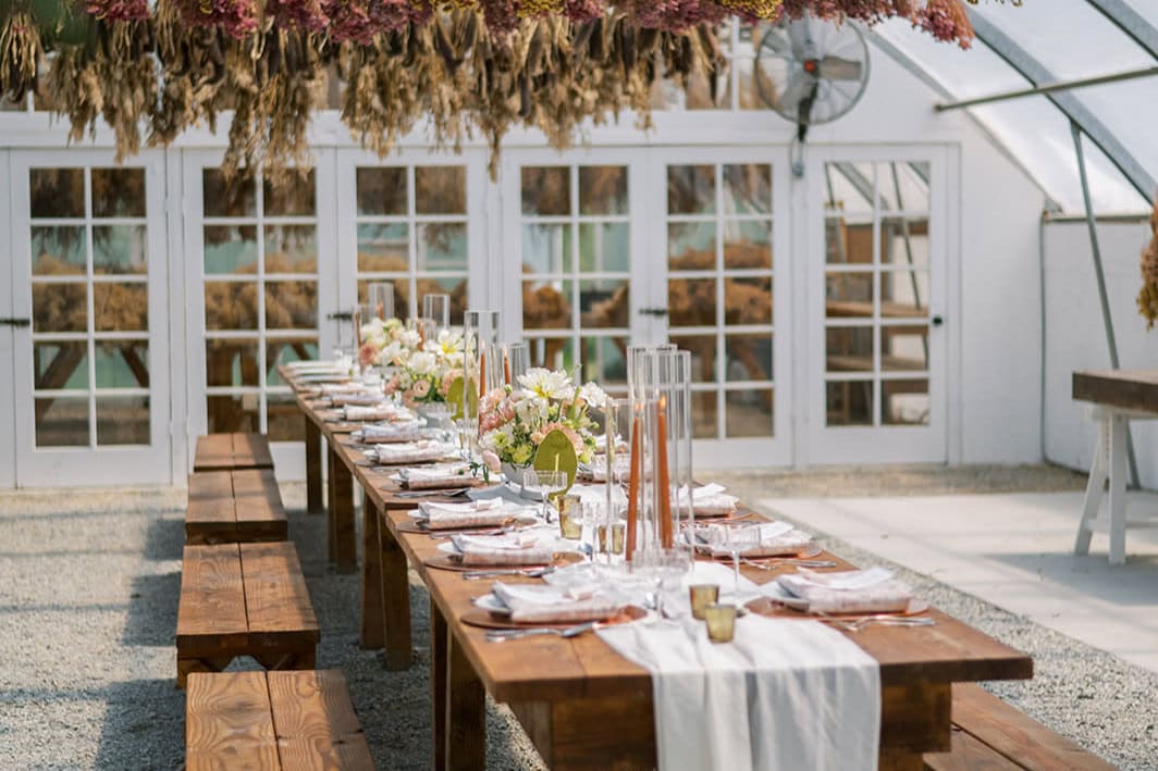 Greenhouse tablescape with earthy elements