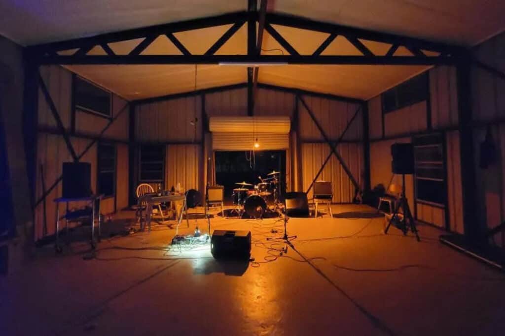 an austin warehouse with musical instruments