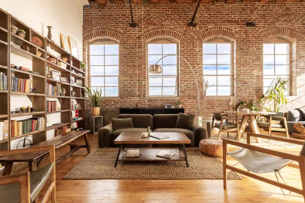 Exposed Brick Light-filled NY-style Library Corner Loft in Los Angeles, California