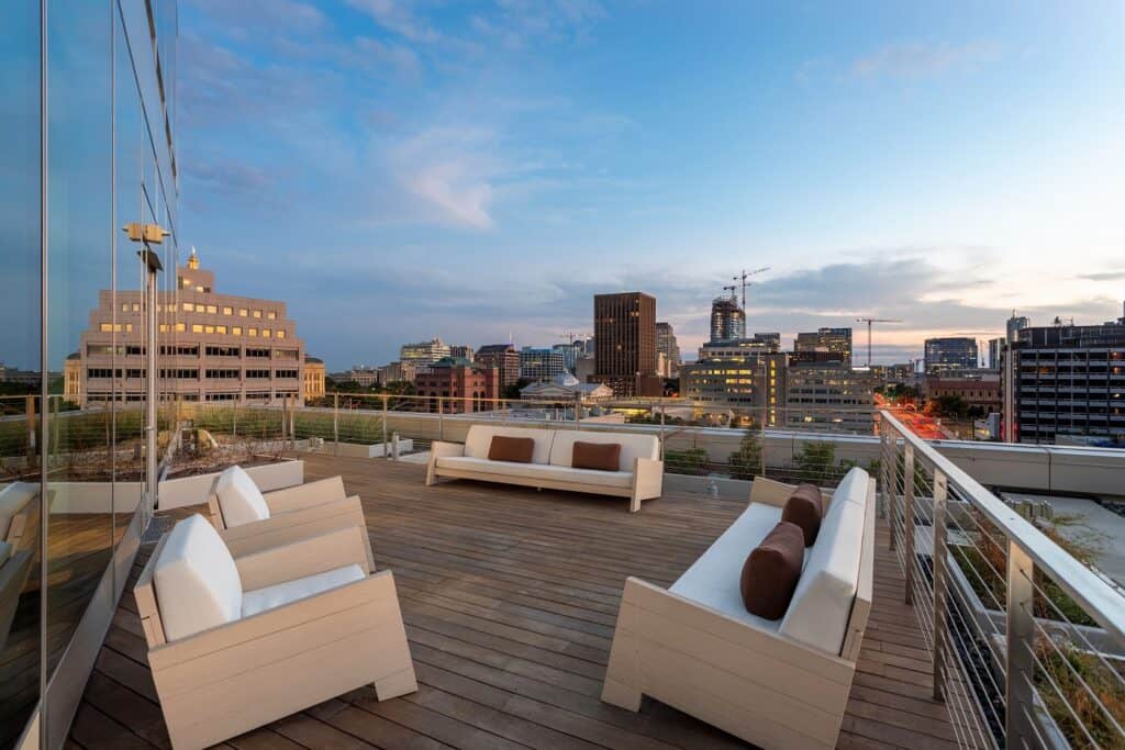 Indoor & Outdoor lounge within SXSW Center with gorgeous views of Downtown Austin rental