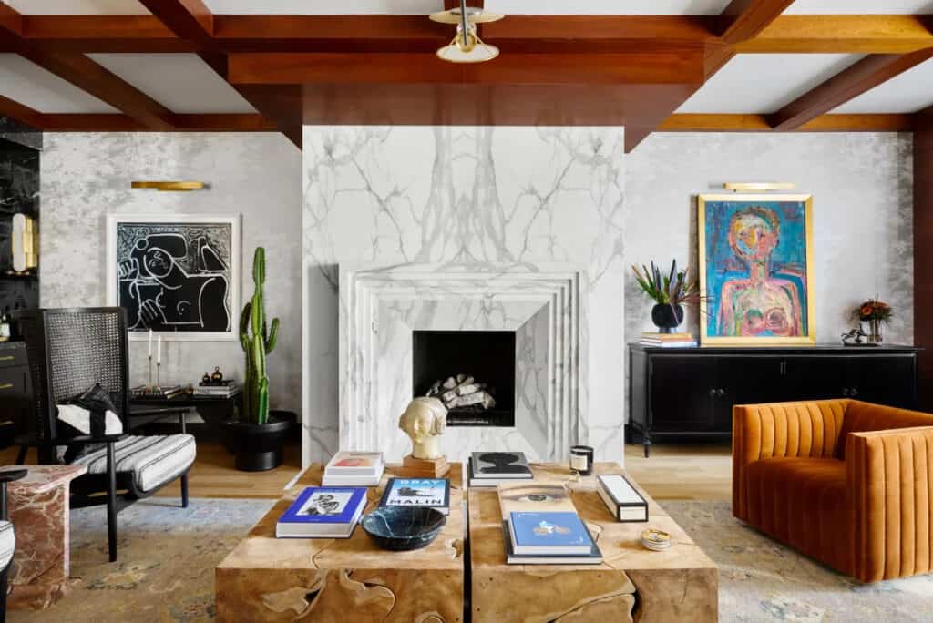  chicago eclectic home with white marble fireplace