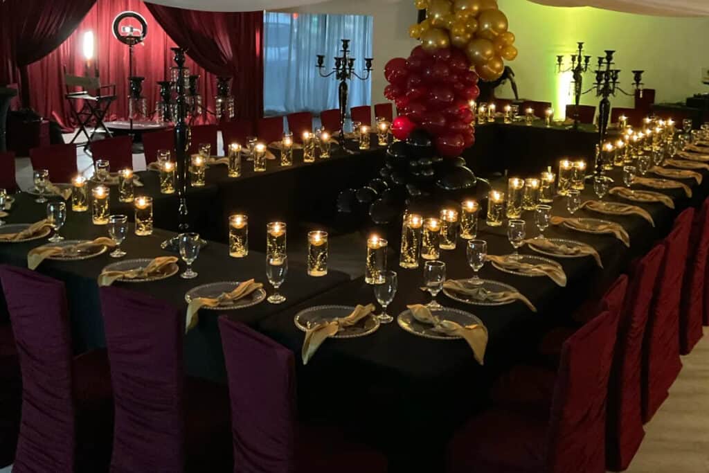 Black and red wedding reception on sale