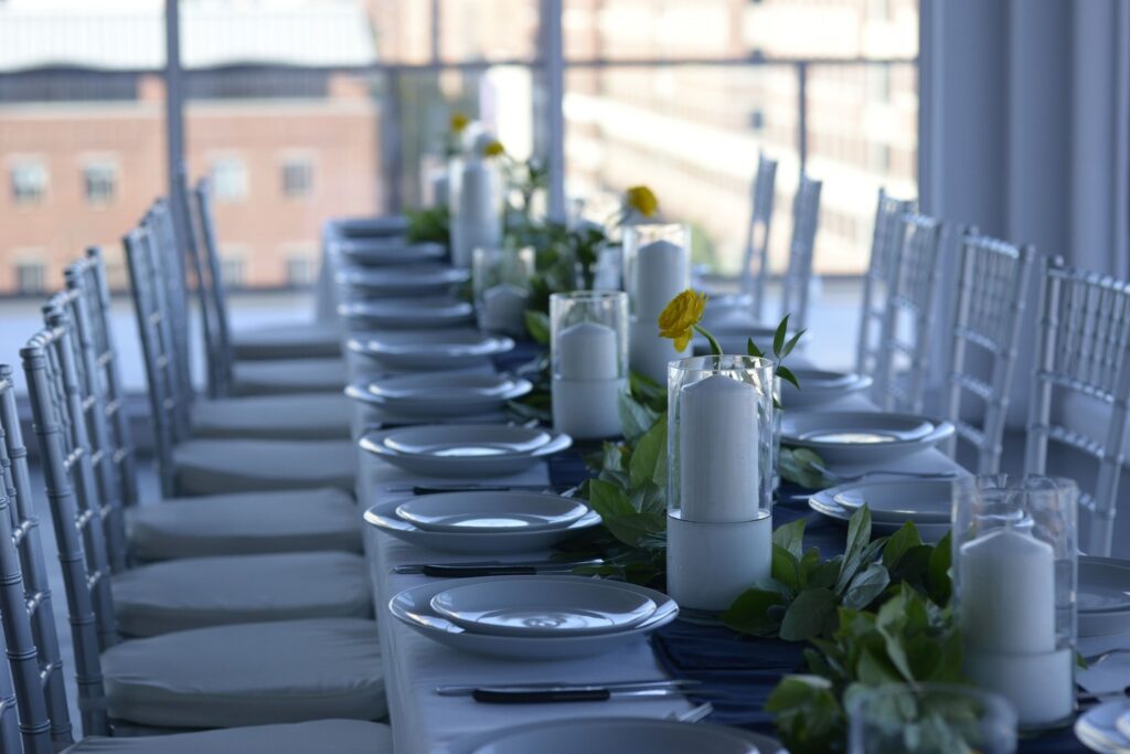 Modern formal dining table setting by professional party planners in New York