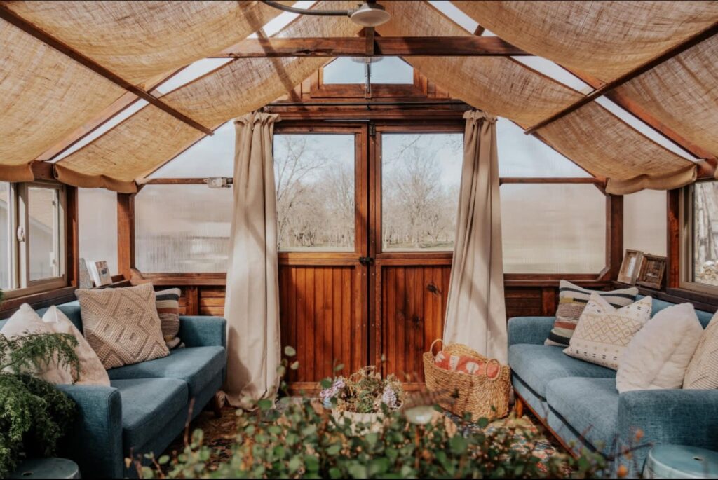 decorated event space at a Picturesque Greenhouse