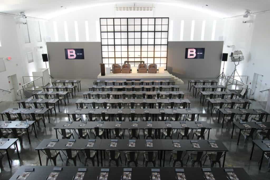 Conference room set up for a speaker panel