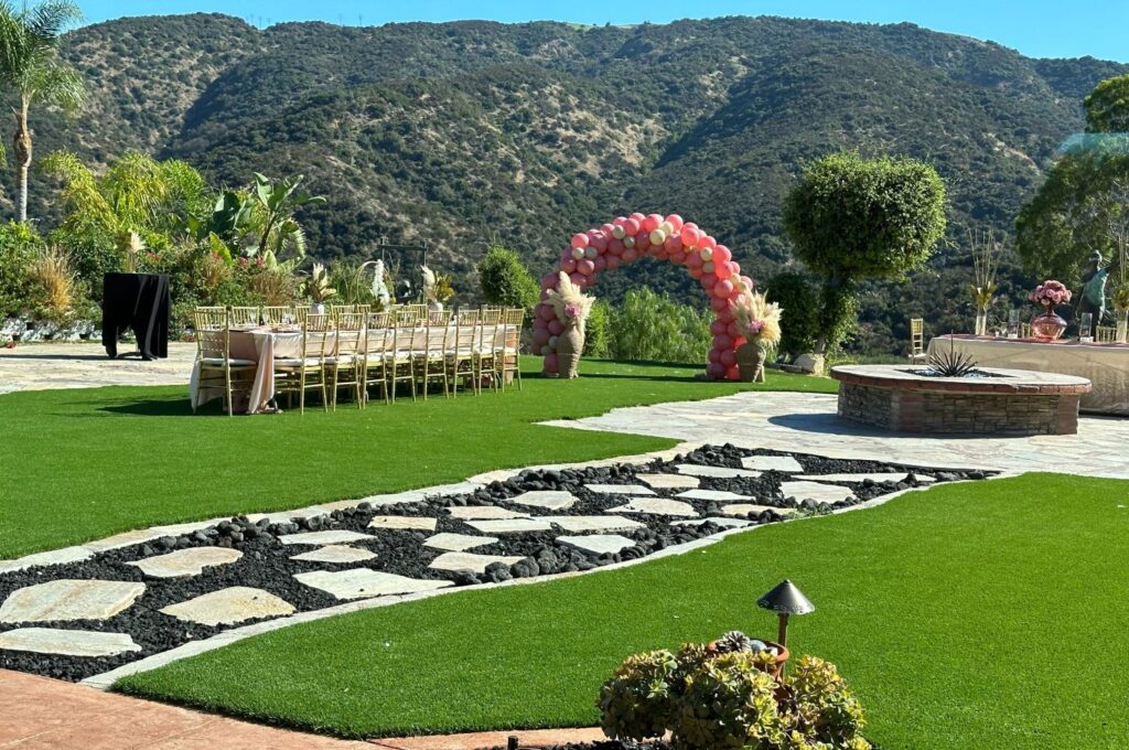 an outdoor party at a Stunning Mountain Views from a Huge Elegant Open Backyard