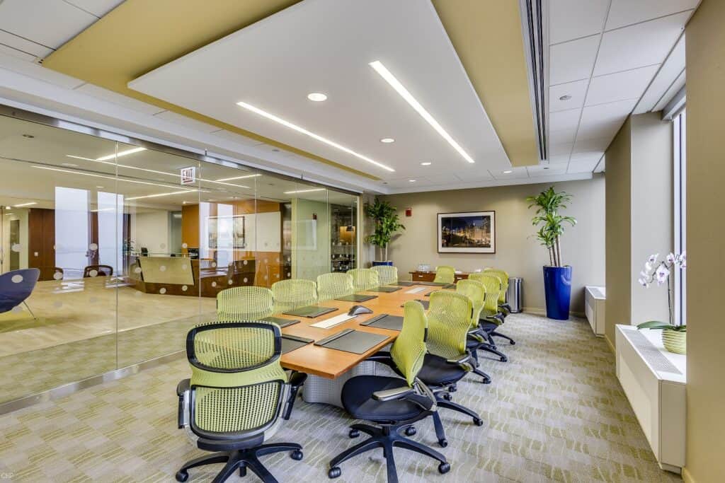 Modern conference room with glass doors in Chicago