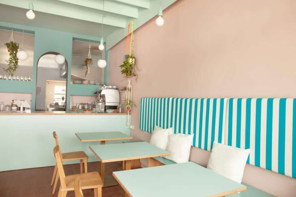 Sweet and Chic Cafe in Mint Colours in London, England, UK