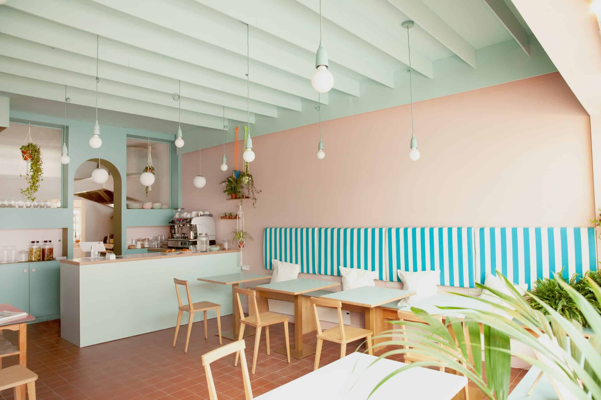 Sweet and Chic Cafe in Mint Colours in London, UK