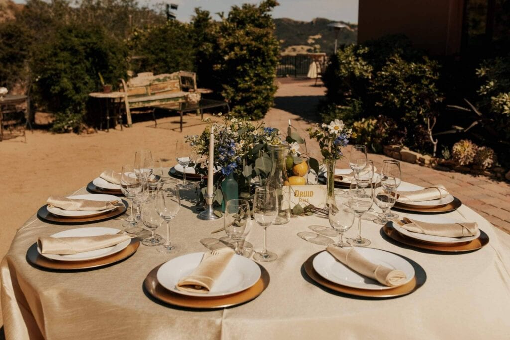 Outdoor place setting at round table at San Antionio wedding