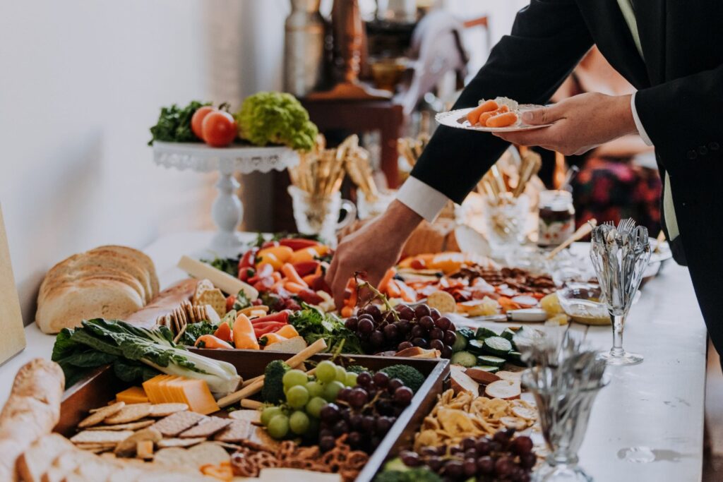 buffet table filled with food