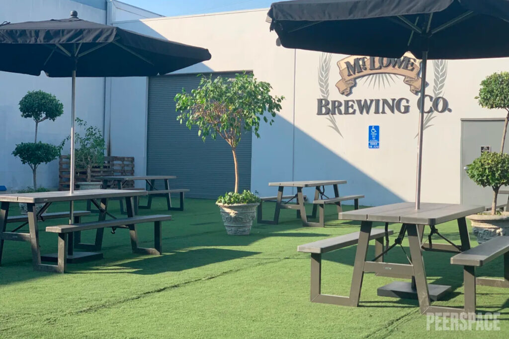 Large open space brewery with a large patio and ample seating