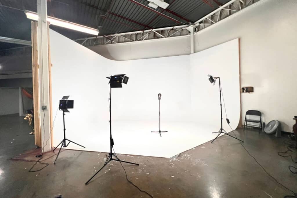 Cyc Wall Production Studio with lighting equipment set up