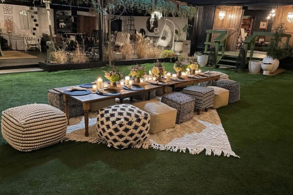 Outdoor picnic setup for birthday party celebration