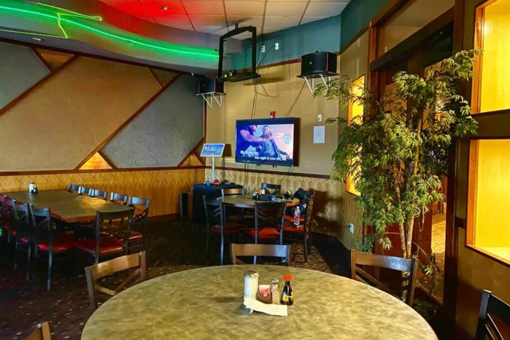 an asian buffet restaurant with karaoke