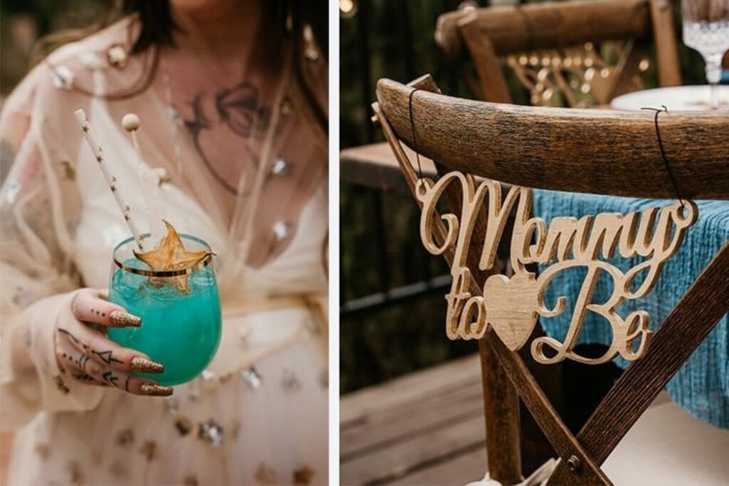 mom-to-be holding a mocktail at a baby shower