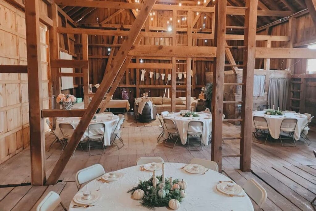 Rustic barn set up for a baby shower