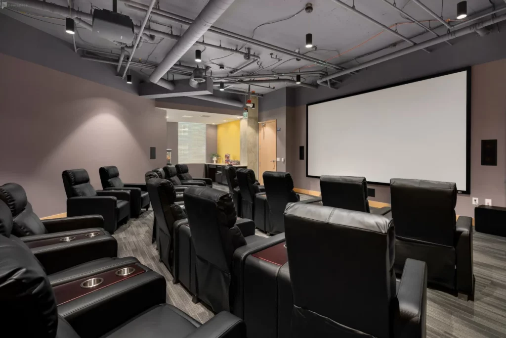 a private screening room with theater seating