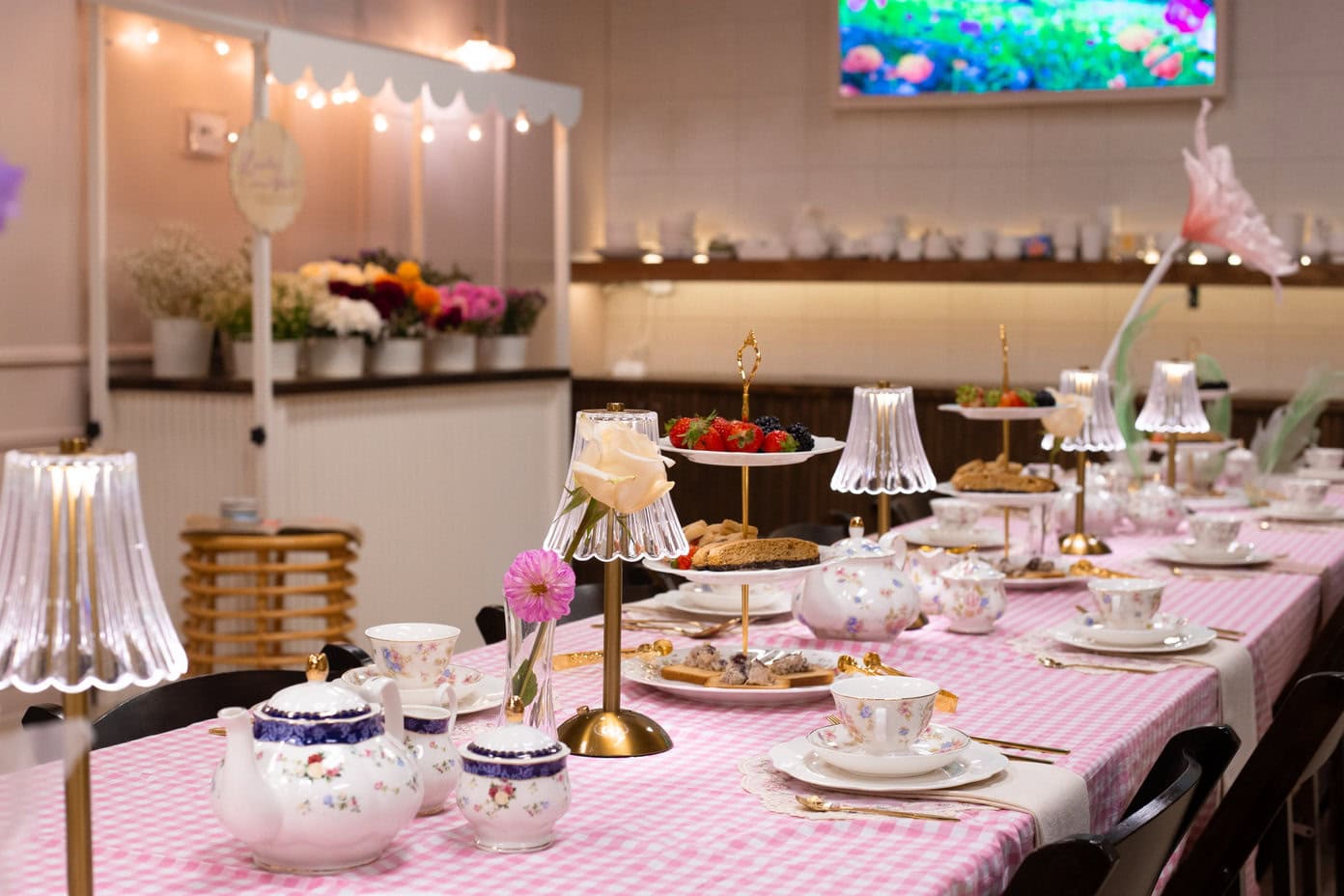 Outdoor birthday party setup at a Michigan lakeside venue in summer