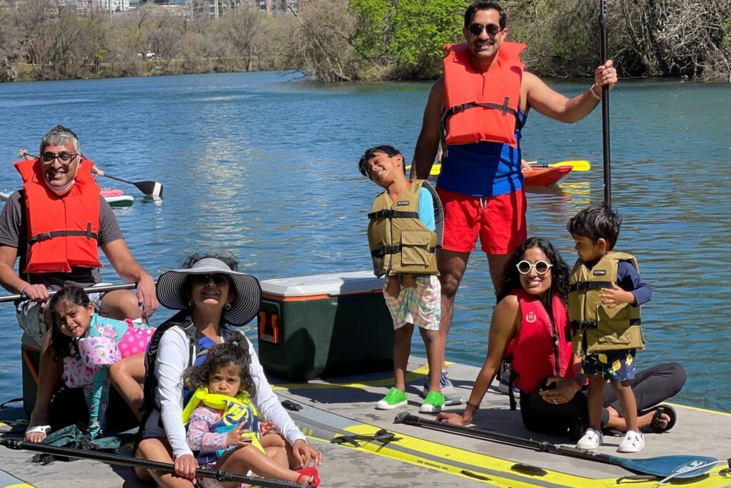A family on a large paddleboat in Austin