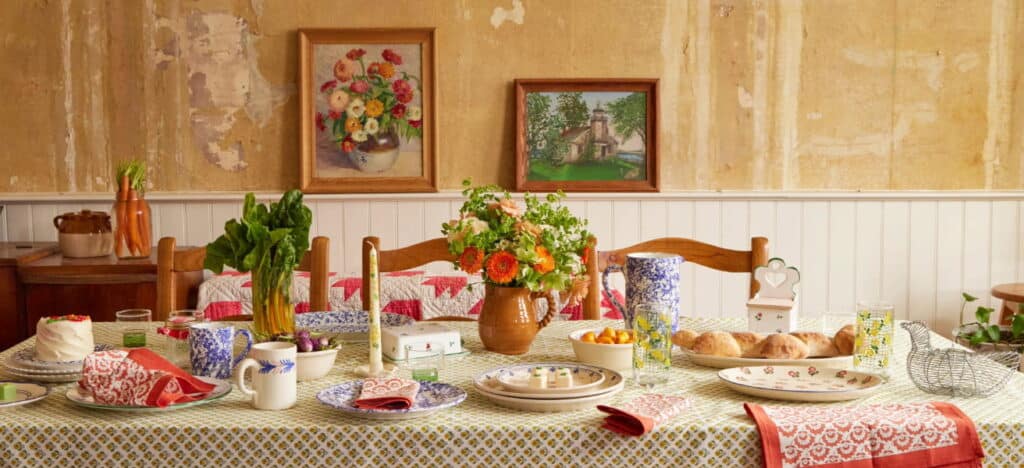 Colorful farm table set for small gathering