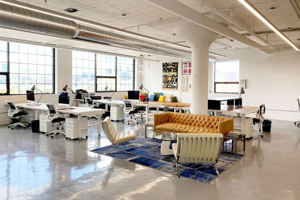 A bright, open-layout coworking space in Boston