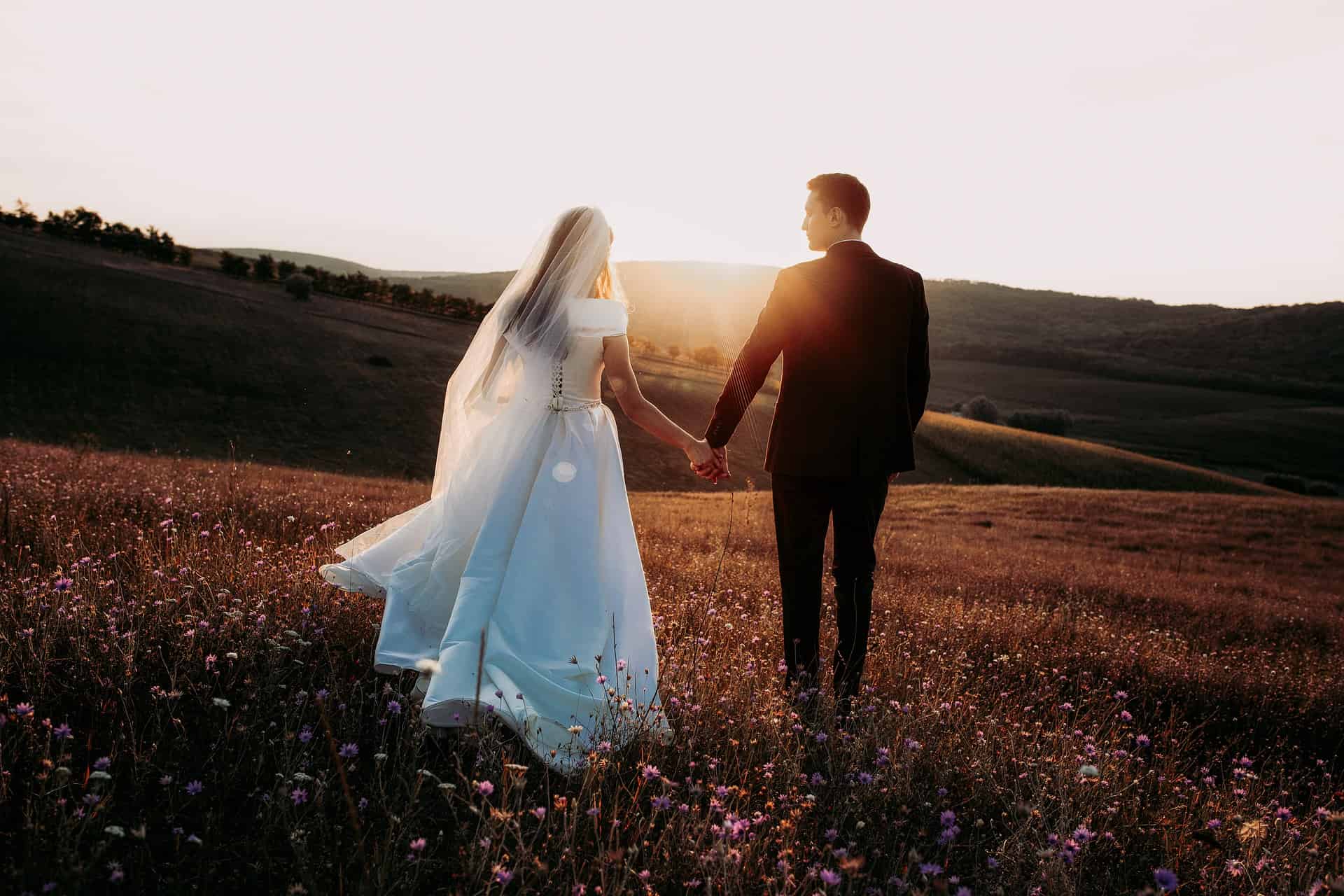 bride and groom outdoors