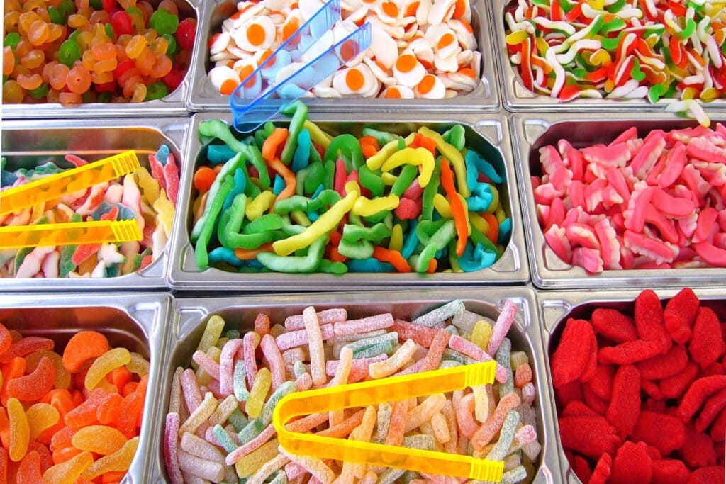 Candy bar full of gummy treats.