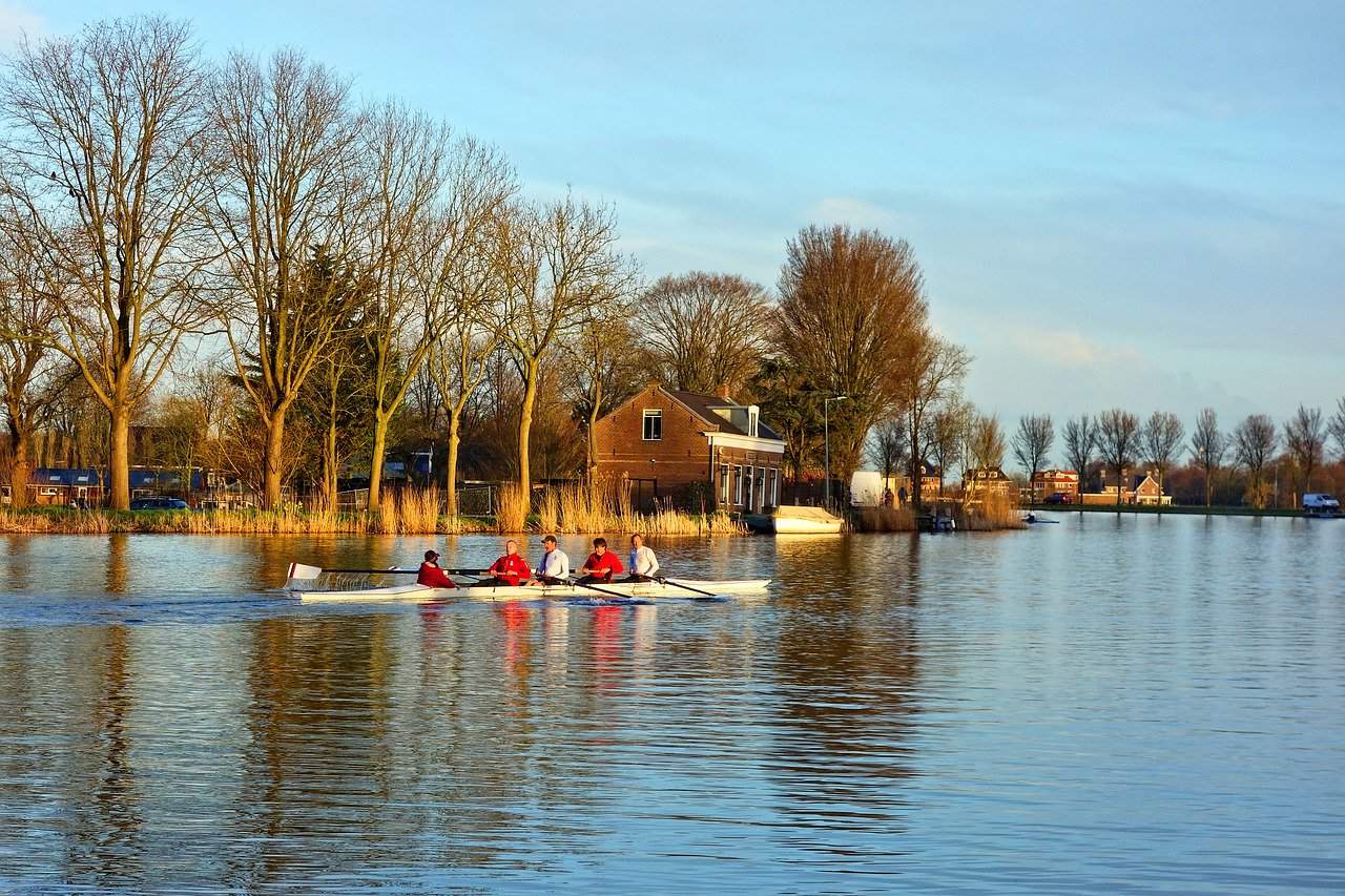 canoe rowing on a lake