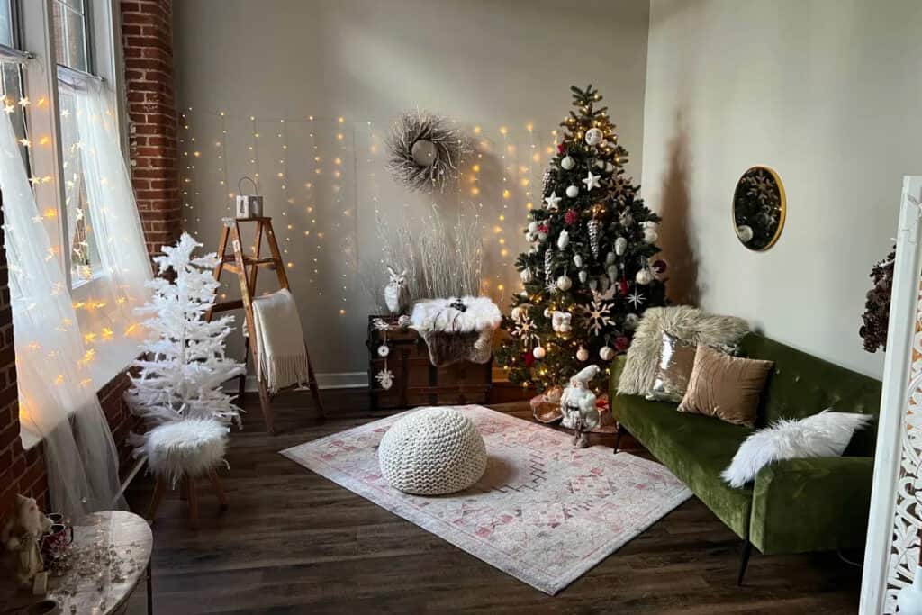 a cute studio with christmas decor