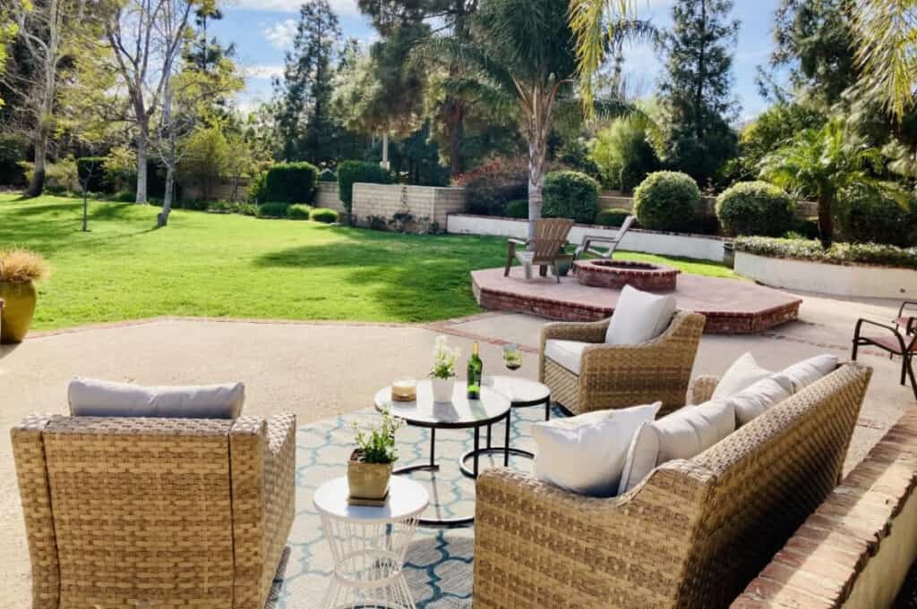 a furnished and manicured backyard