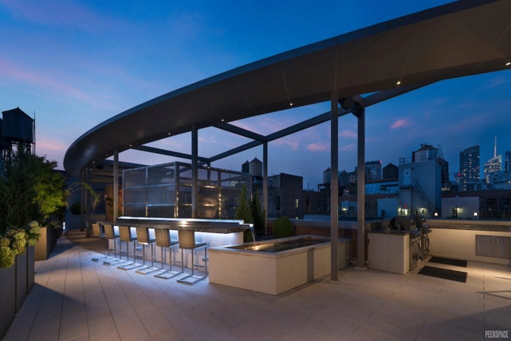Chelsea rooftop party space at dusk