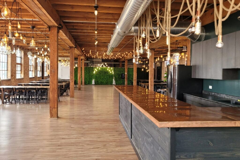 An open industrial space in Chicago set for a party