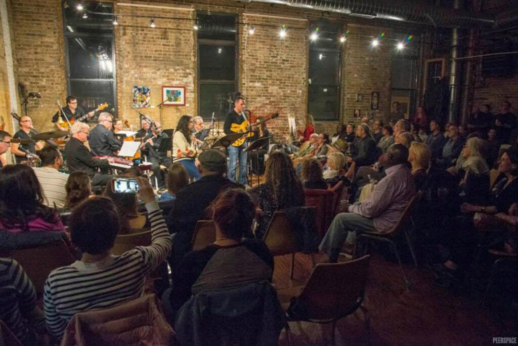 A band performs at a warehouse in Chicago