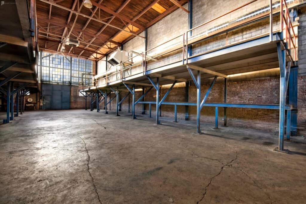 An industrial warehouse with concrete floors
