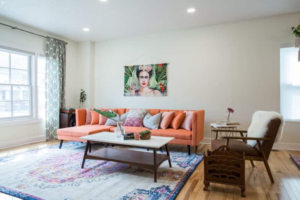 A bright and colorful living room in Cleveland