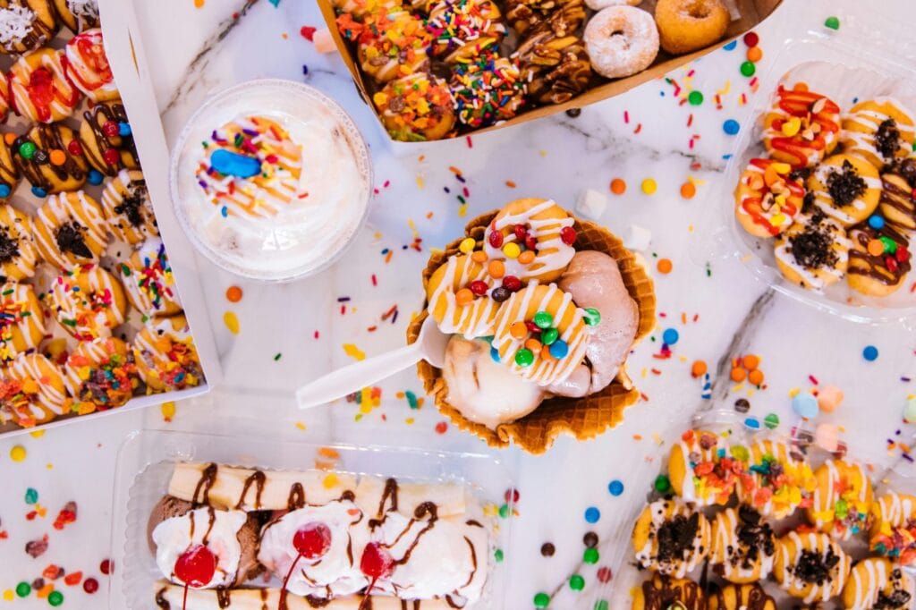 colorful donuts seen from above