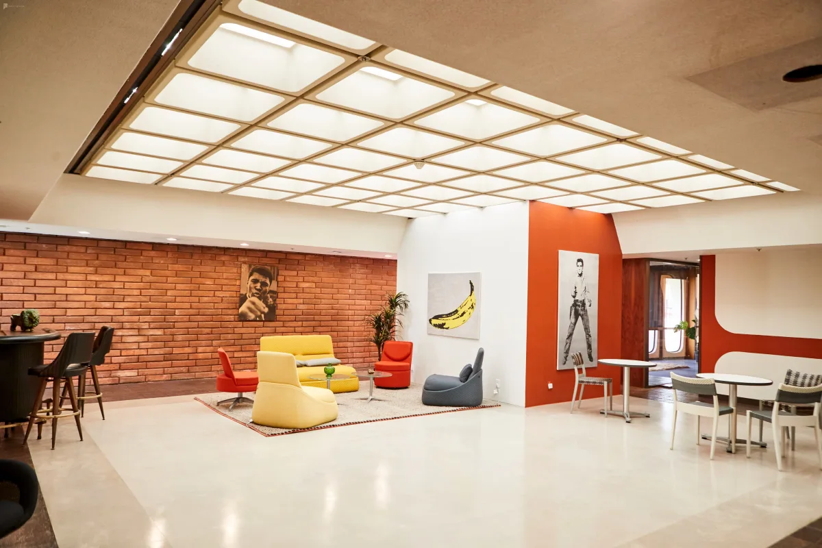 Colorful and Bright Mid Century Modern Industrial Space
