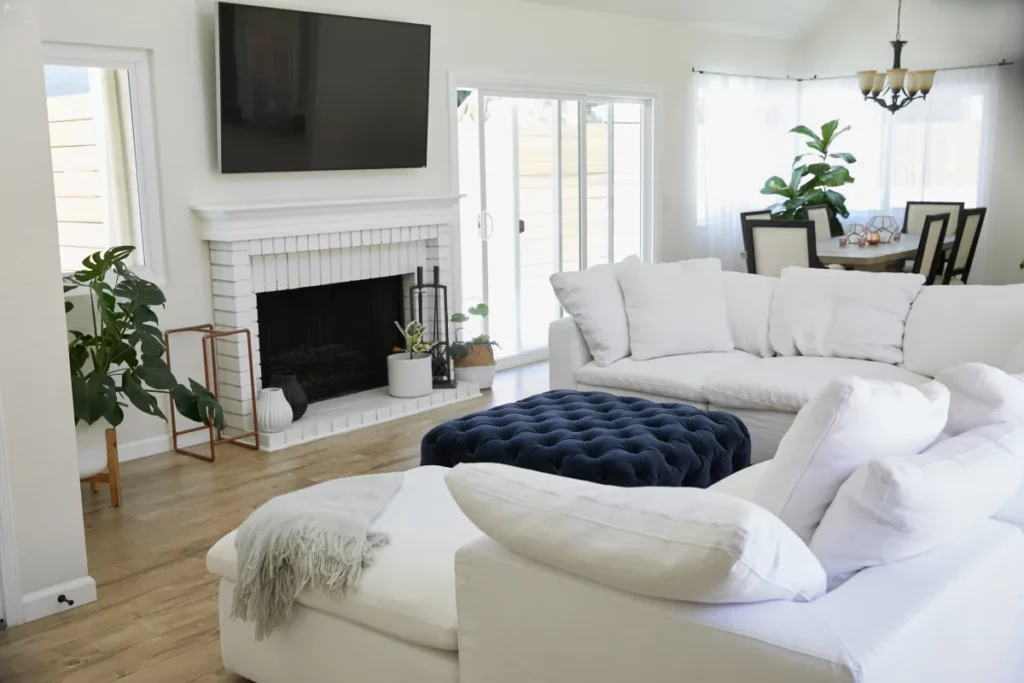 an elegant black and white living room