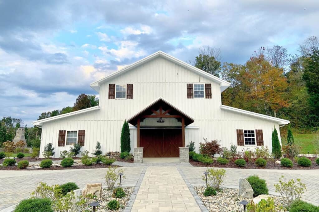 a modern white barn event space