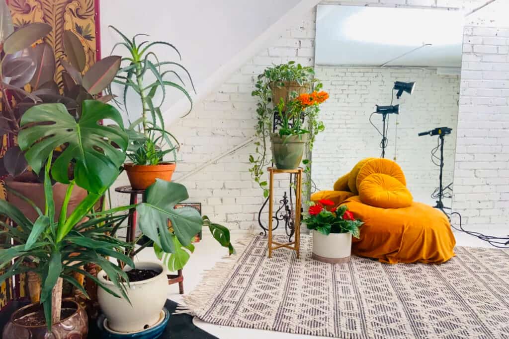 French provincial painted brick studio with cyclorama