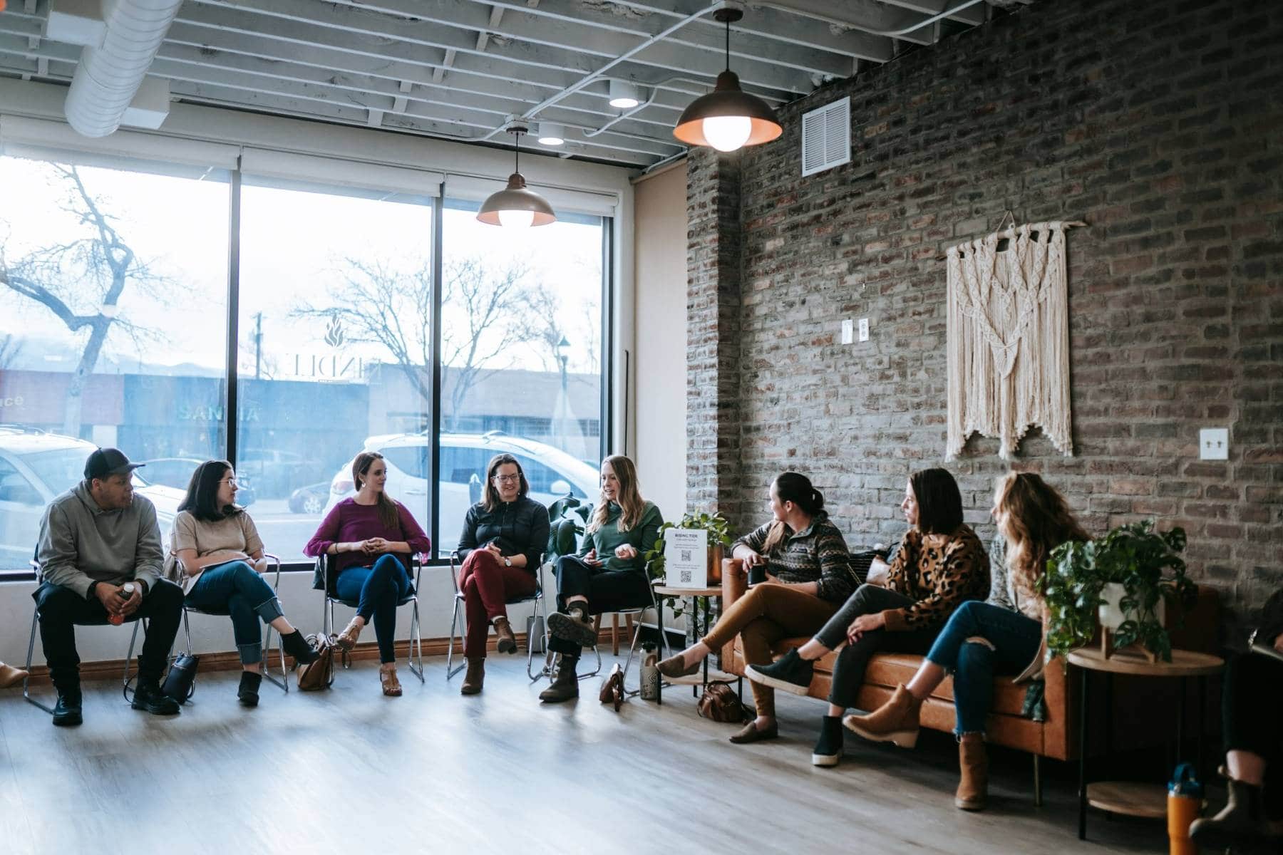 Community discussion group at a stylish Colorado event planning venue