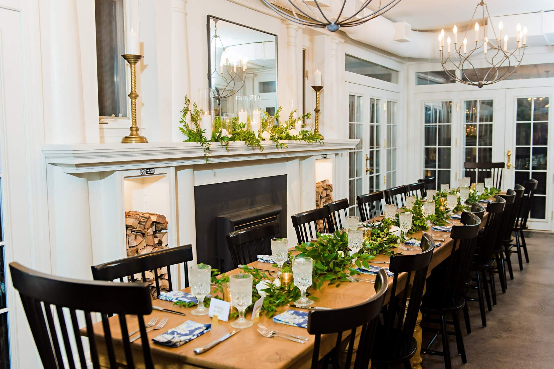 Event planner arranging a Kansas reception space for arriving guests