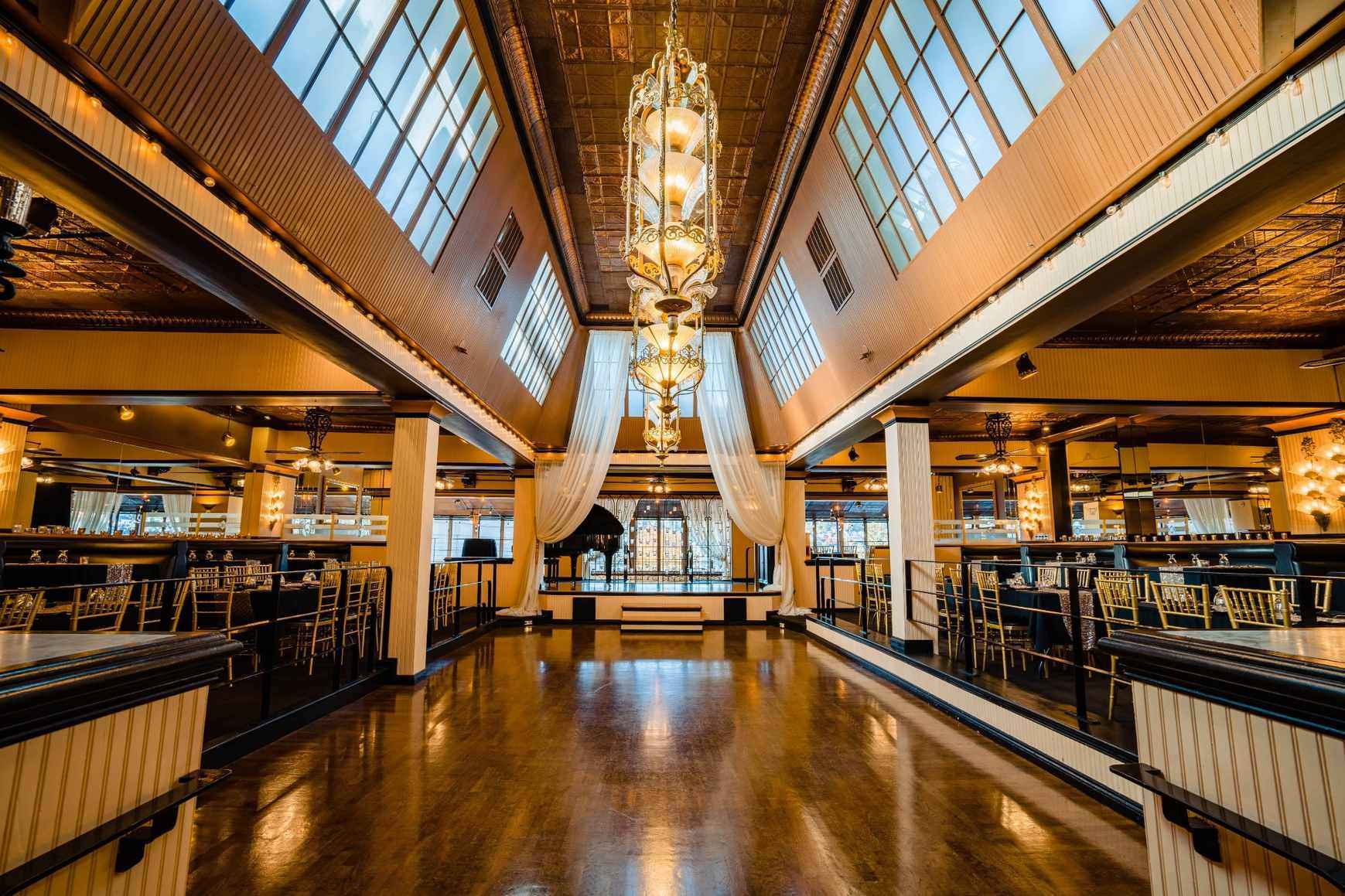 Grand Art Deco Seattle ballroom with chandelier and polished event space