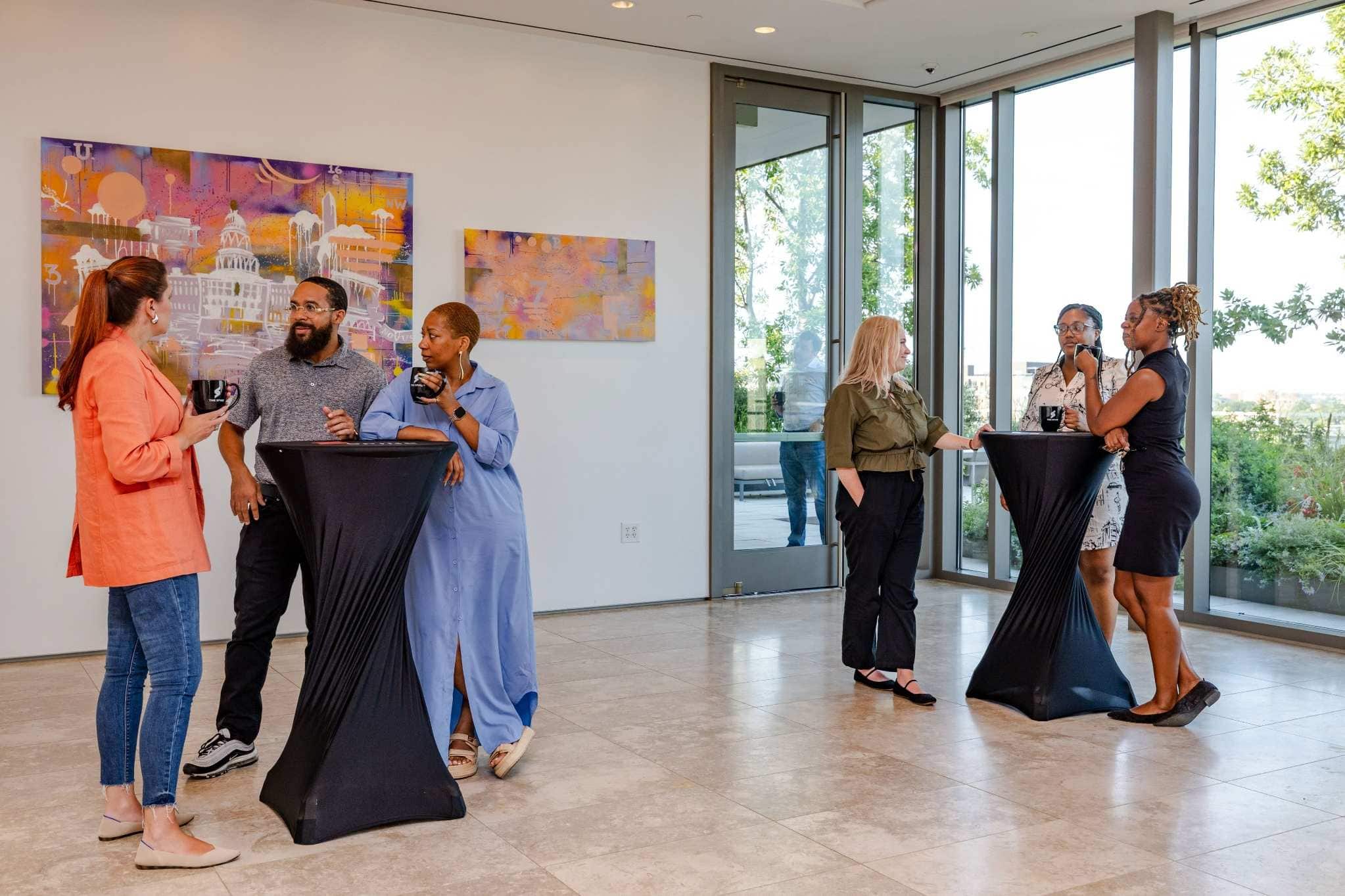 Small professional social gathering at a contemporary Washington event venue