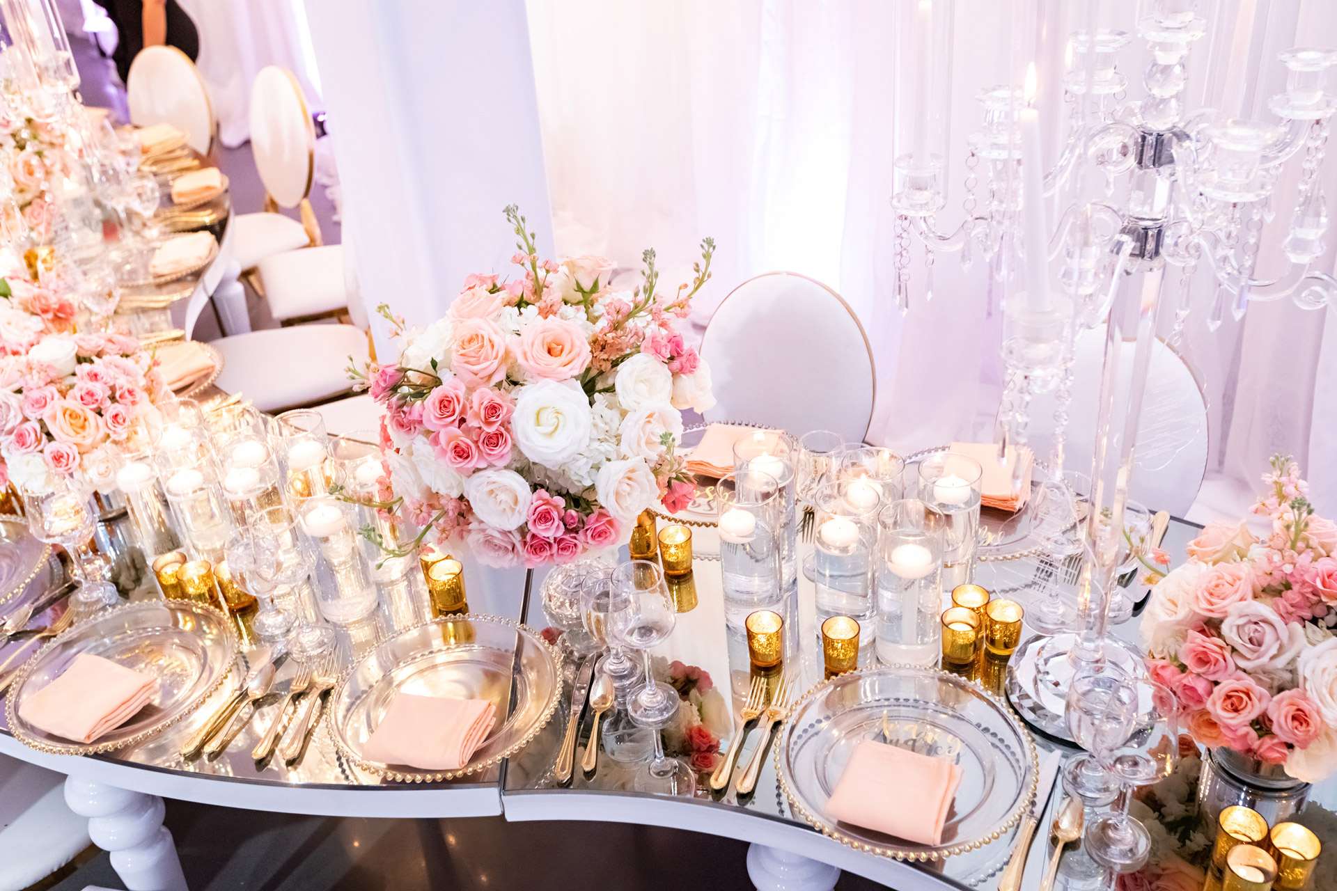 Elegant Washington event tablescape with floral styling and crystal accents
